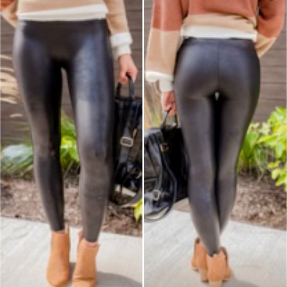 SPANXS Black Metallic Shimmer Tummy Control Smoothing Shaping  Leggings  Sz M - Picture 11 of 11